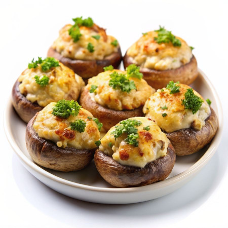 Грибы запеченные под сыром с фаршем куриным