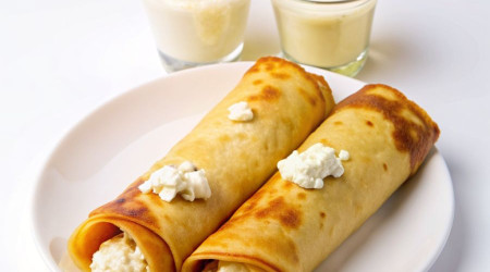 Блины с творогом (подаётся со сгущенкой) 2 штуки.