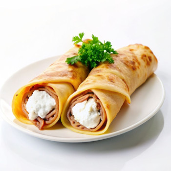 Блины с мясом (подаётся со сметаной) 2 штуки.