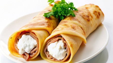 Блины с мясом (подаётся со сметаной) 2 штуки.