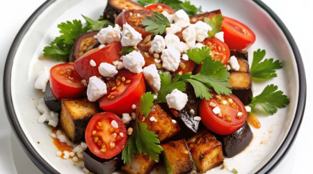 Салат с хрустящими баклажанами и помидорами
