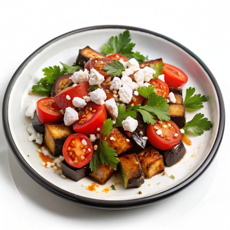 Салат с хрустящими баклажанами и помидорами